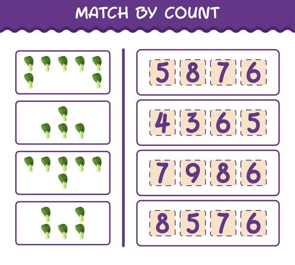 Match Par Nombre Dessin Animé Bok Choy Match Compte Jeu — Image vectorielle