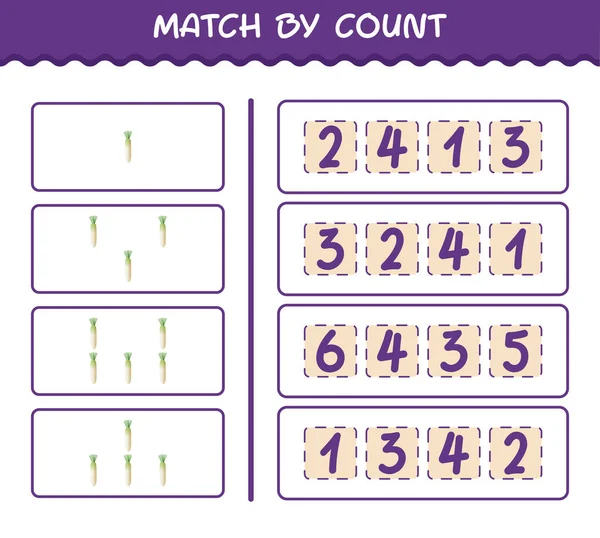 Match Par Nombre Dessin Animé Daikon Match Compte Jeu Jeu — Image vectorielle