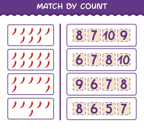 Match Count Von Cartoon Rotem Chili Spiel Und Zähle Lernspiel — Stockvektor