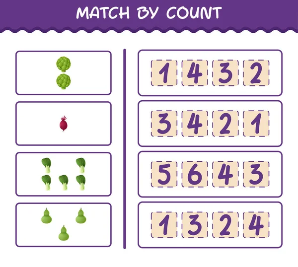 Match Count Cartoon Vegetables Match Count Game Educational Game Pre —  Vetores de Stock