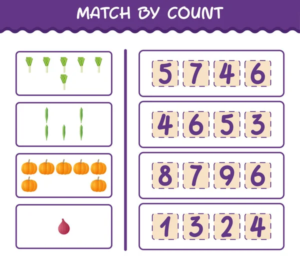 Match Count Cartoon Vegetables Match Count Game Educational Game Pre — Vetor de Stock