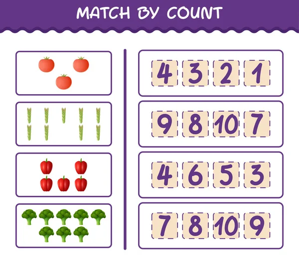 Match Count Cartoon Vegetables Match Count Game Educational Game Pre — Stockvektor