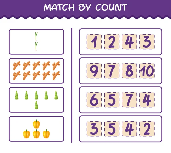 Match Count Cartoon Vegetables Match Count Game Educational Game Pre — Wektor stockowy