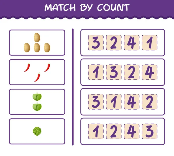 Match Count Cartoon Vegetables Match Count Game Educational Game Pre —  Vetores de Stock