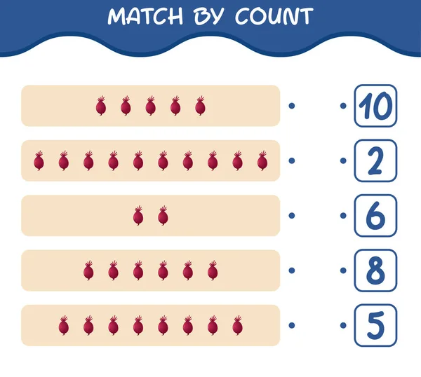 Match Count Cartoon Beet Match Count Game Educational Game Pre — Stock Vector