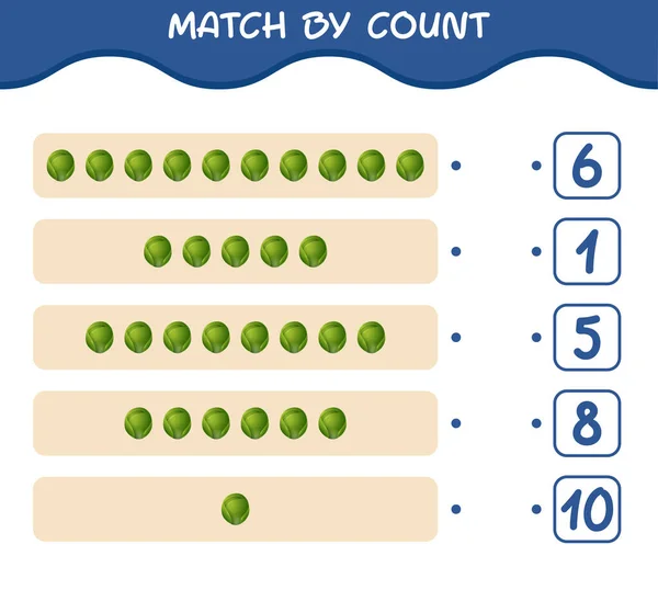 Match Count Cartoon Brussels Sprout Match Count Game Educational Game — Stock Vector