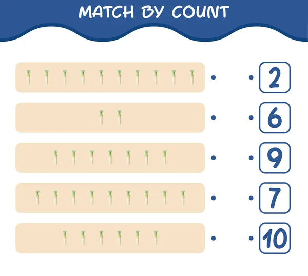 Match Count Van Cartoon Daikon Match Tel Het Spel Educatief — Stockvector
