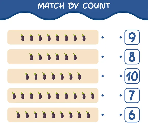 Match Nombre Aubergines Dessin Animé Match Compte Jeu Jeu Éducatif — Image vectorielle