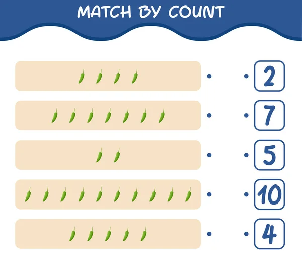Match Nombre Piment Vert Dessin Animé Match Compte Jeu Jeu — Image vectorielle