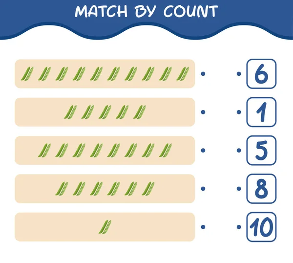 Match Count Cartoon Green Pea Match Count Game Educational Game — Stock Vector