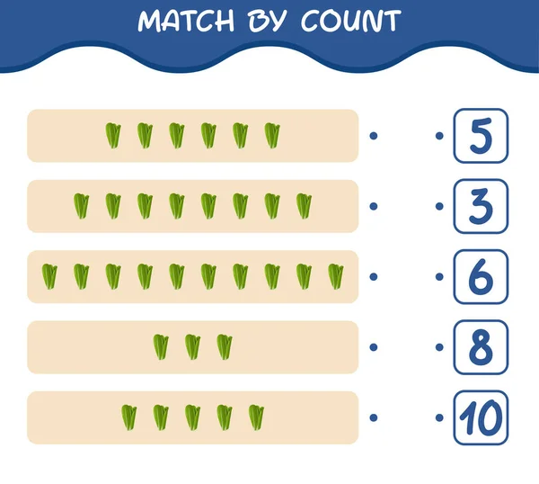 Match Count Cartoon Lettuce Match Count Game Educational Game Pre — Stock Vector