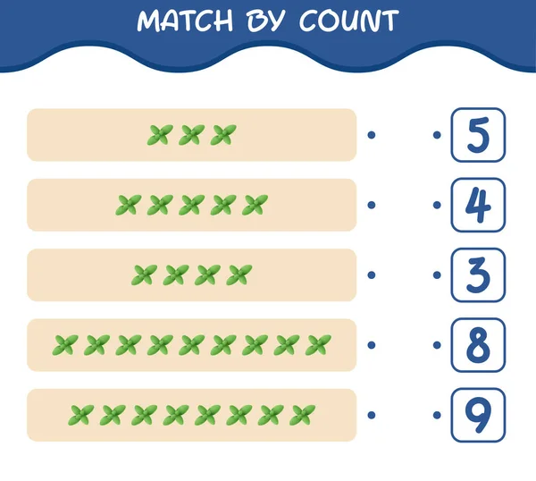 Match Count Cartoon Mint Leaf Match Count Game Educational Game — Stock Vector