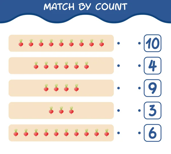 Match Count Cartoon Radish Match Count Game Educational Game Pre — Stock Vector
