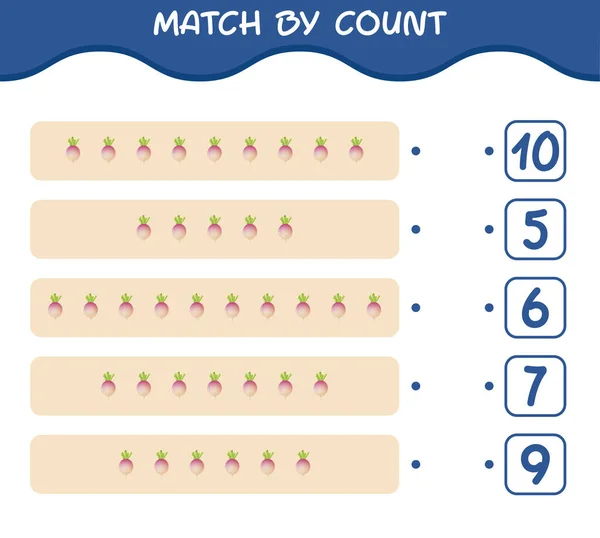 Match Count Cartoon Turnip Match Count Game Educational Game Pre — Stock Vector