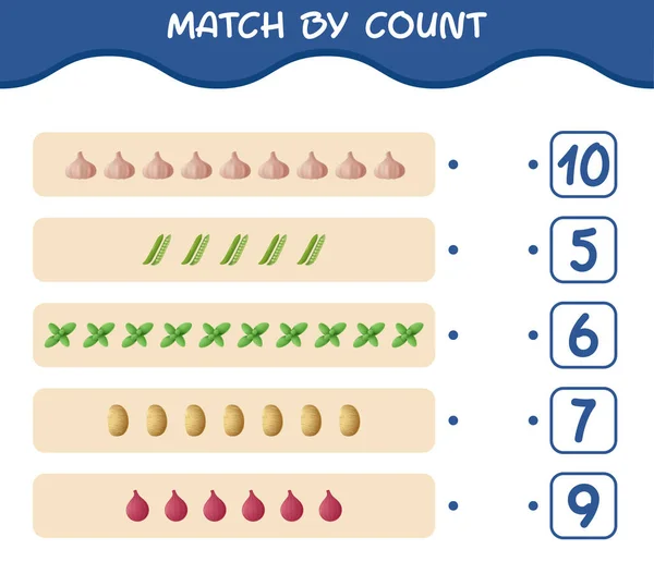 Match Count Cartoon Vegetables Match Count Game Educational Game Pre — Stock Vector