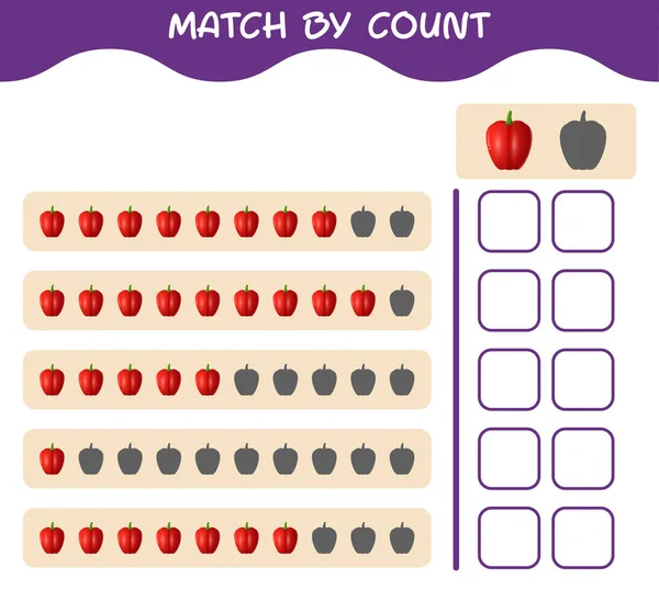 Match Count Cartoon Bell Pepper Match Count Game Educational Game — Stock Vector