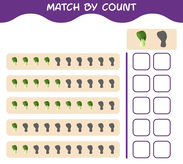 Match Par Nombre Dessin Animé Bok Choy Match Compte Jeu — Image vectorielle