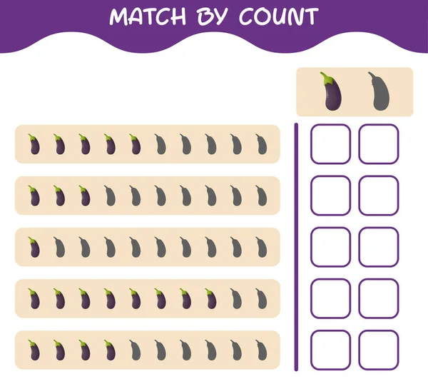 Match Nombre Aubergines Dessin Animé Match Compte Jeu Jeu Éducatif — Image vectorielle