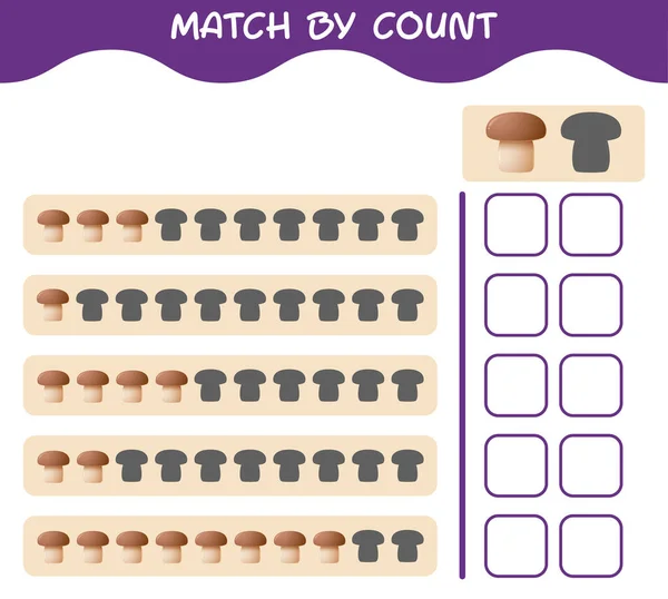 Match Nombre Champignons Dessin Animé Match Compte Jeu Jeu Éducatif — Image vectorielle