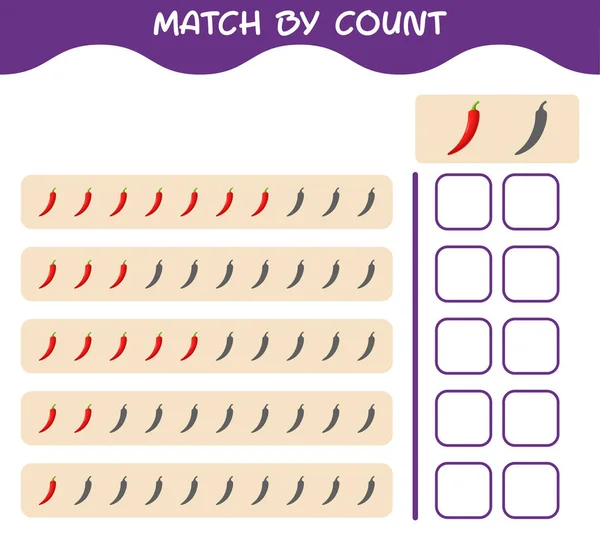 Match Par Nombre Piment Rouge Dessin Animé Match Compte Jeu — Image vectorielle