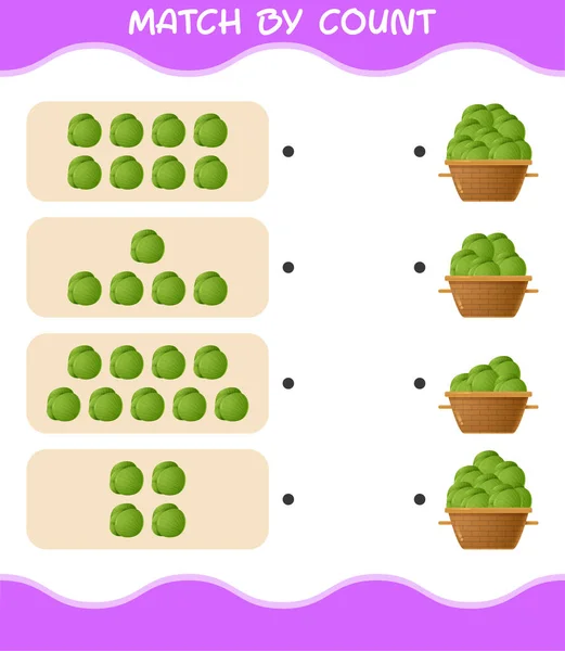 按卡通绿色卷心菜的计数配搭 比赛和计数游戏 学龄前儿童和幼儿的教育游戏 — 图库矢量图片