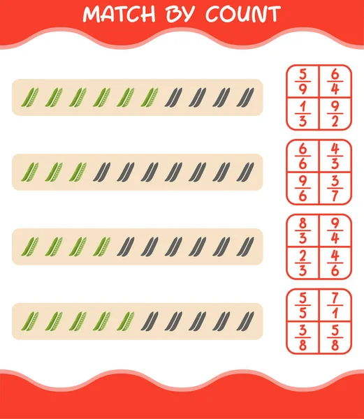 Dopasowanie Podstawie Liczby Kreskówki Zielony Groszek Mecz Odliczanie Gra Edukacyjna — Wektor stockowy