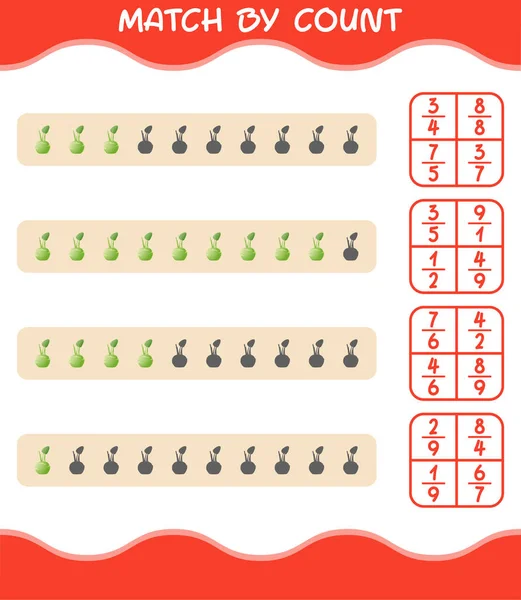 Cocok Dengan Jumlah Kartun Kohlrabi Cocok Dan Menghitung Permainan Permainan - Stok Vektor