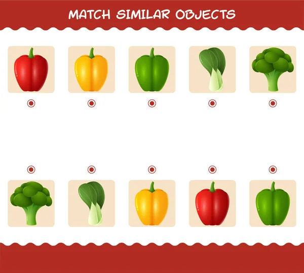 Match Similar Cartoon Vegetables Matching Game Educational Game Pre Shool — Stock Vector