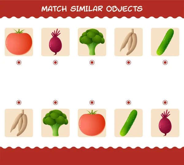 Match Similar Cartoon Vegetables Matching Game Educational Game Pre Shool — Stock Vector