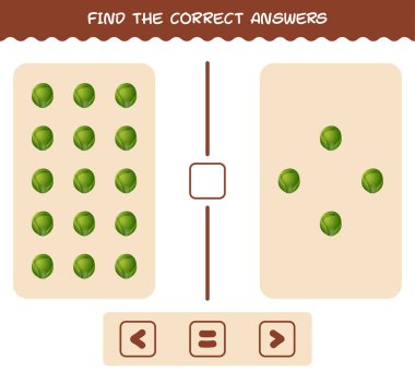 Brüksel lahanasının doğru cevaplarını bul. Arama ve sayma oyunu. Okul öncesi çocuklar ve bebekler için eğitici bir oyun