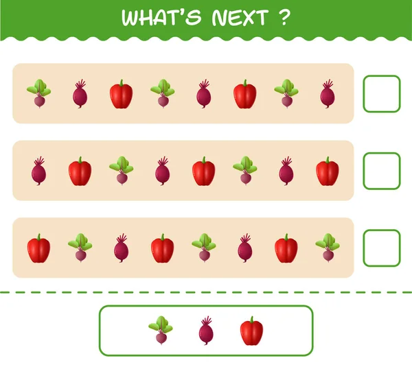 What Comes Next Educational Game Cartoon Vegetables Find Regularity Continue — Stock vektor