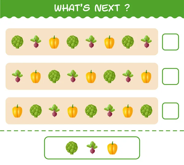 What Comes Next Educational Game Cartoon Vegetables Find Regularity Continue — Stock vektor