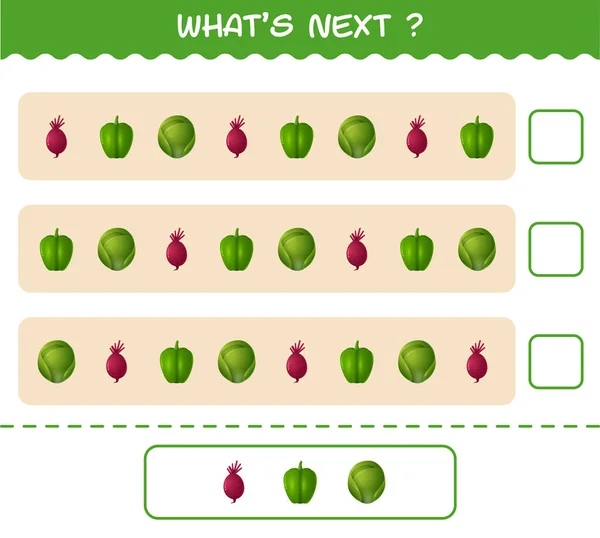 What Comes Next Educational Game Cartoon Vegetables Find Regularity Continue — стоковый вектор