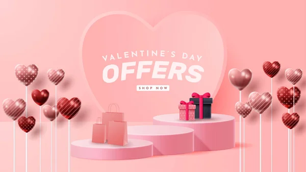 Valentinsdag Podium Produkt Præsentation Banner Reklame Forretning Vektorillustration – Stock-vektor