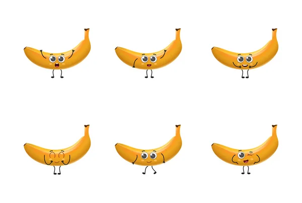 Set Cute Cartoon Banana Fruit Vector Character Set Isolated White — Stockvector