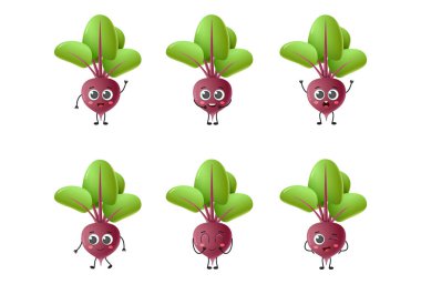 Beyaz zemin üzerinde izole edilmiş şirin pancar sebze vektör karakter seti