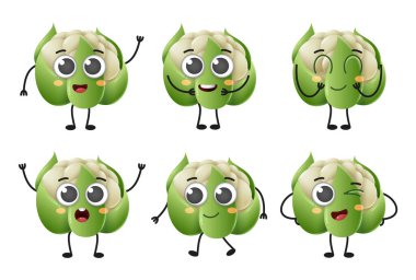 Beyaz arka planda izole edilmiş şirin karikatür karikatür sebze vektör karakter seti