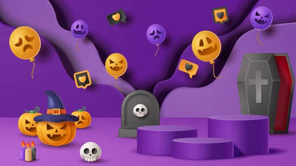 Halloween Affichage Décoration Podium Fond Avec Ornement Effrayant Illustration Vectorielle — Image vectorielle