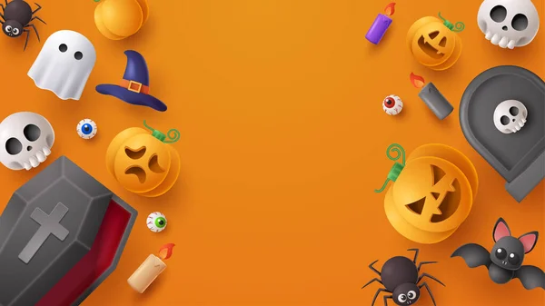 Bannière Vente Halloween Avec Fond Élément Effrayant Illustration Vectorielle — Image vectorielle