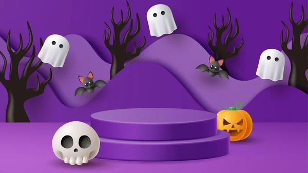 Halloween Display Podium Dekoration Bakgrund Med Skrämmande Prydnad Vektor Illustration — Stock vektor