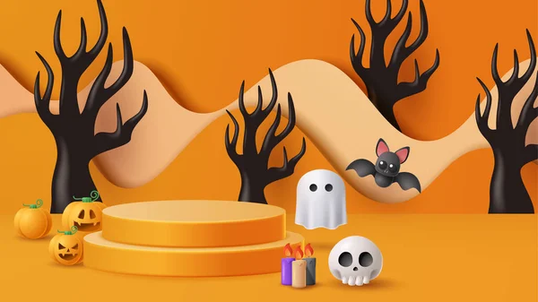 Halloween Exibir Pódio Decoração Fundo Com Ornamento Assustador Ilustração Vetorial —  Vetores de Stock