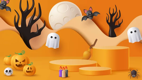 Exhibición Halloween Fondo Decoración Podio Con Adorno Miedo Ilustración Vectorial — Vector de stock