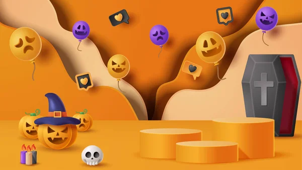 Exhibición Halloween Fondo Decoración Podio Con Adorno Miedo Ilustración Vectorial — Vector de stock