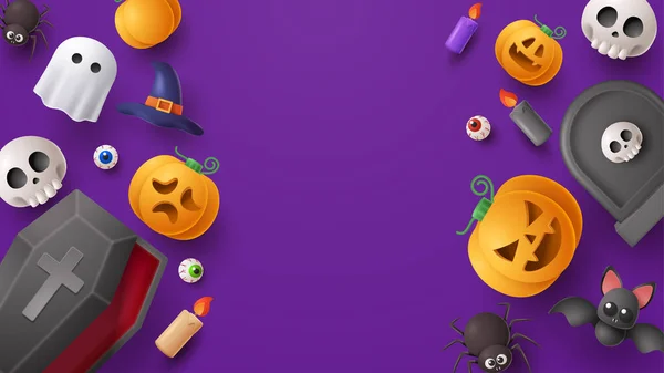 Banner Venda Halloween Com Fundo Elemento Assustador Ilustração Vetorial —  Vetores de Stock