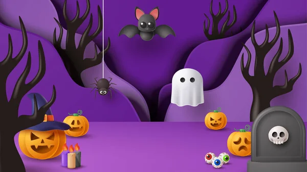 Halloween Exibir Pódio Decoração Fundo Com Ornamento Assustador Ilustração Vetorial —  Vetores de Stock