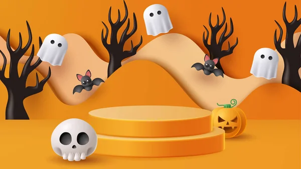 Halloween Visualizzazione Podio Decorazione Sfondo Con Ornamento Spaventoso Illustrazione Vettoriale — Vettoriale Stock