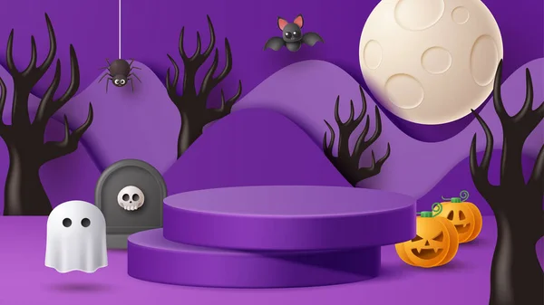 Halloween Display Podium Dekoration Bakgrund Med Skrämmande Prydnad Vektor Illustration — Stock vektor