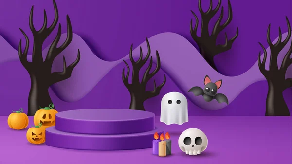 Halloween Display Podium Dekoration Bakgrund Med Skrämmande Prydnad Vektor Illustration — Stock vektor