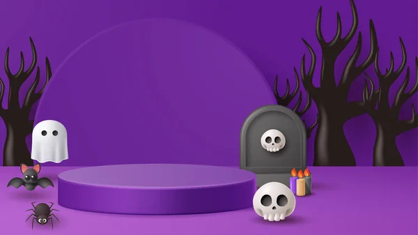 Halloween Display Podium Dekoration Bakgrund Med Skrämmande Prydnad Vektor Illustration — Stock vektor