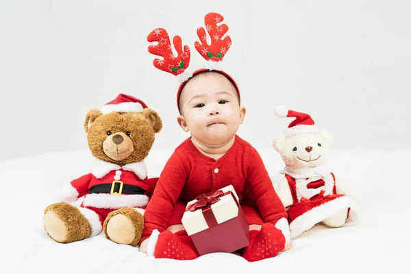 Neujahr Und Weihnachten Konzept Mit Monate Alten Netten Neugeborenen Jungen — Stockfoto